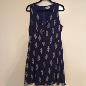 Cactus Print A-Line Dress with Tie KeyHole